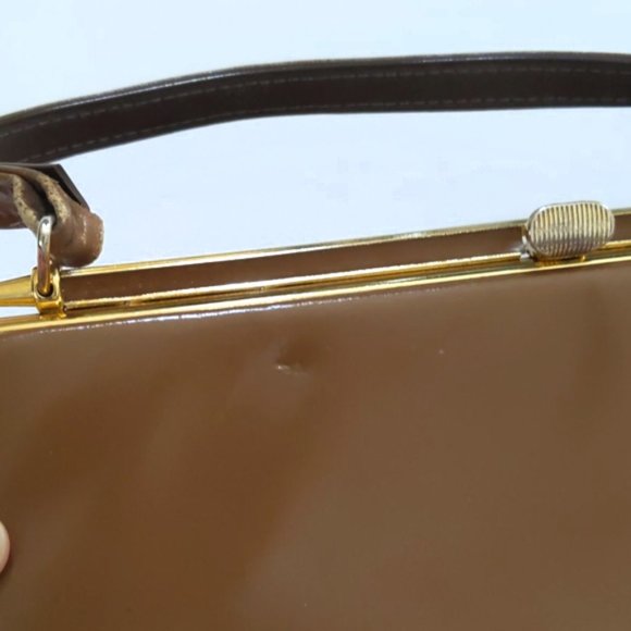 Vintage 60s style handbag brown with gold accents - Picture 7 of 8